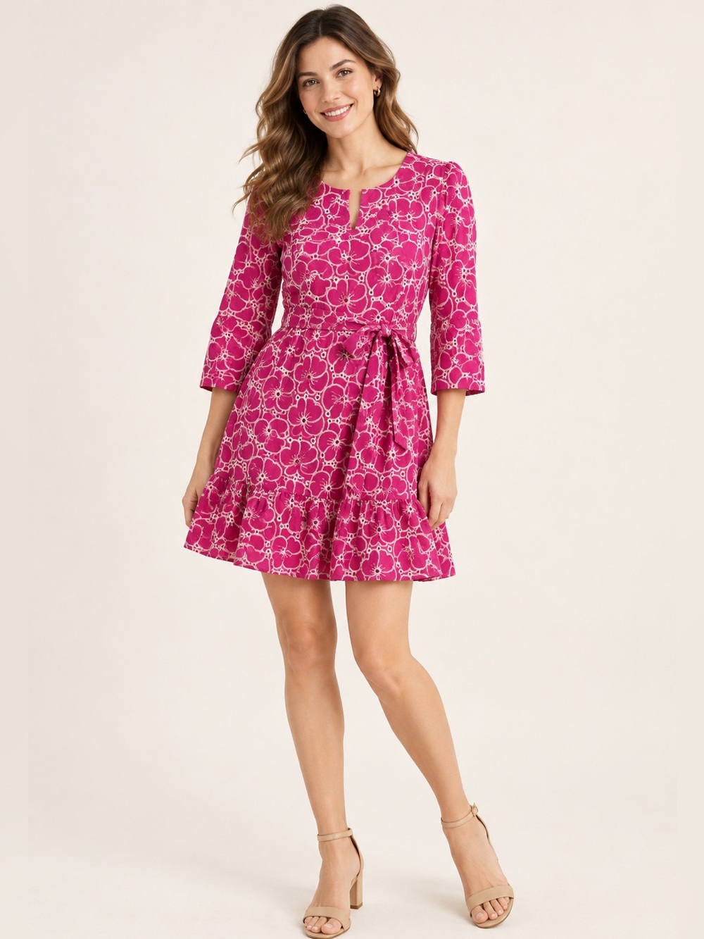 Draper James Embroidered Dress Women’s Large Short Length Waist Tie Belted FF
